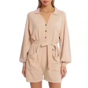 Avec Les Filles Oat Belted Knit Romper Size S